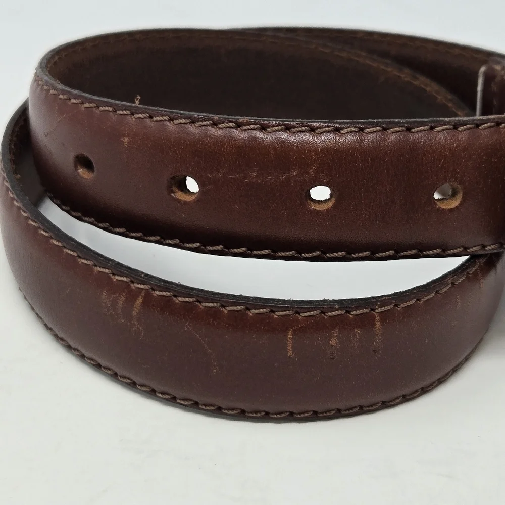 VINTAGE OLD NAVY BROWN ITALIAN LEATHER BELT SILVER BUCKLE END CAP UNISEX MEN 28